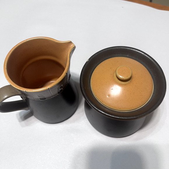 Vintage KASUGA Stoneware Sugar Bowl & Creamer Set Handcrafted in JAPAN - Picture 4 of 7